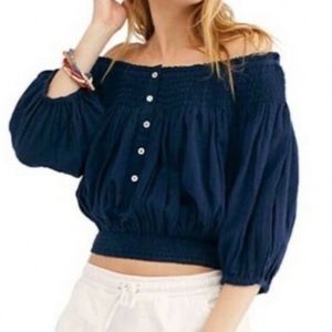 FREE PEOPLE navy off the shoulder blouse
